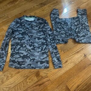 Cuddl Duds Gray/Black Camouflage Camo Long Sleeve Top & Pants SET XS Kids